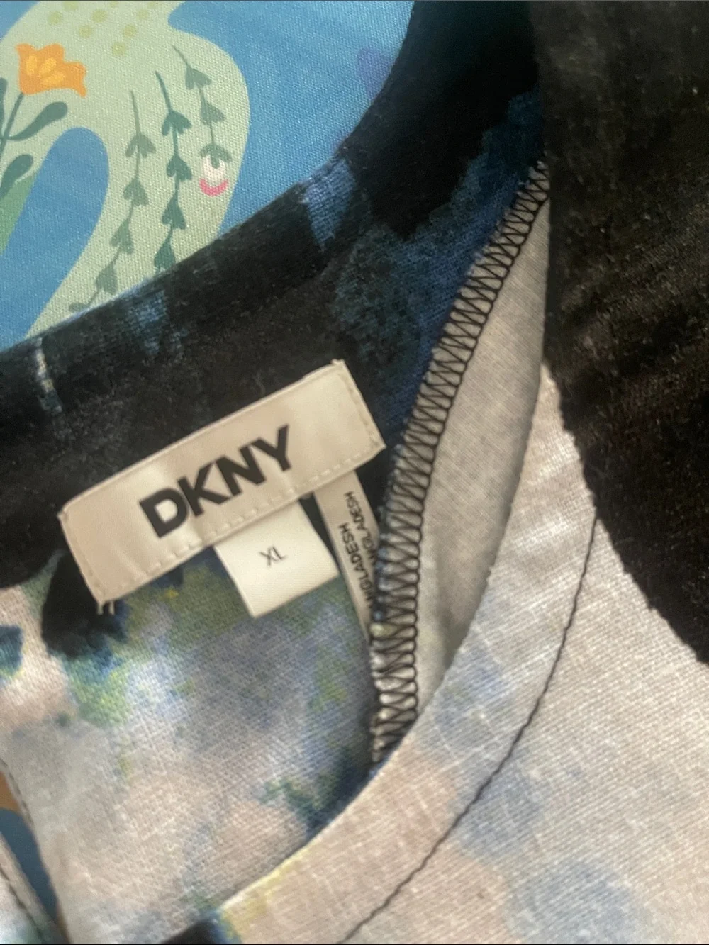 DKNY 2 Piece Set Blue & Black Watercolor Print Top and Matching wide leg